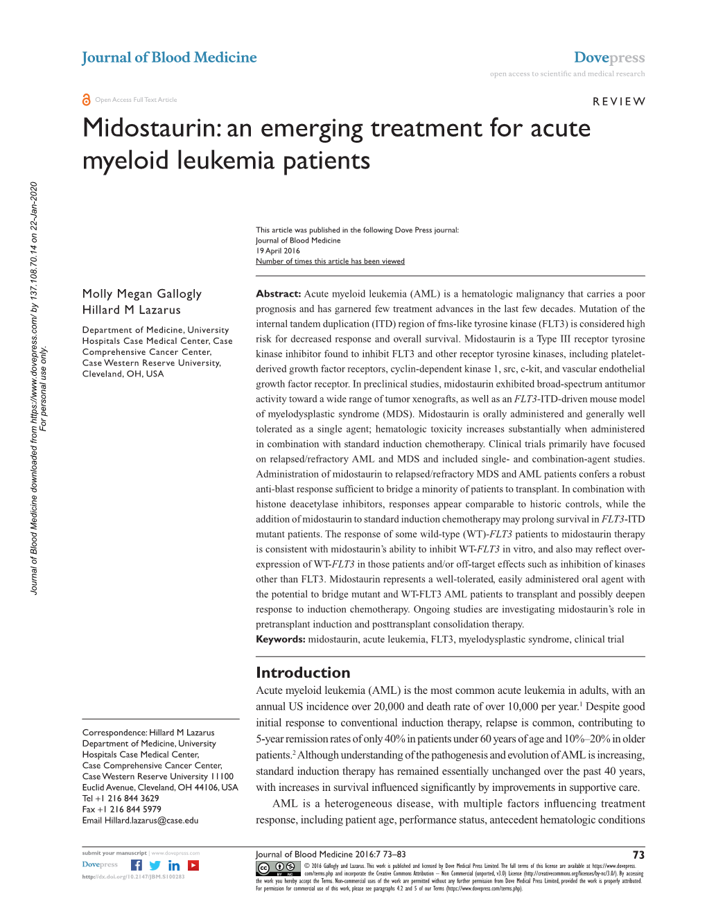 Midostaurin: an Emerging Treatment for Acute Myeloid Leukemia Patients