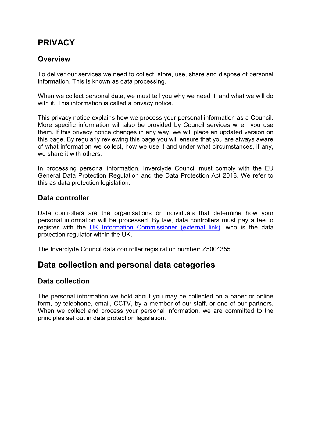 PRIVACY Data Collection and Personal Data