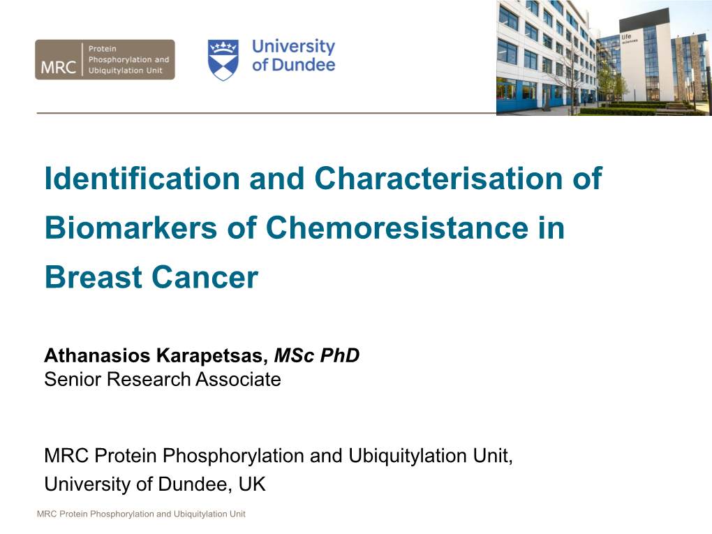 Identification and Characterisation of Biomarkers of Chemoresistance in Breast Cancer