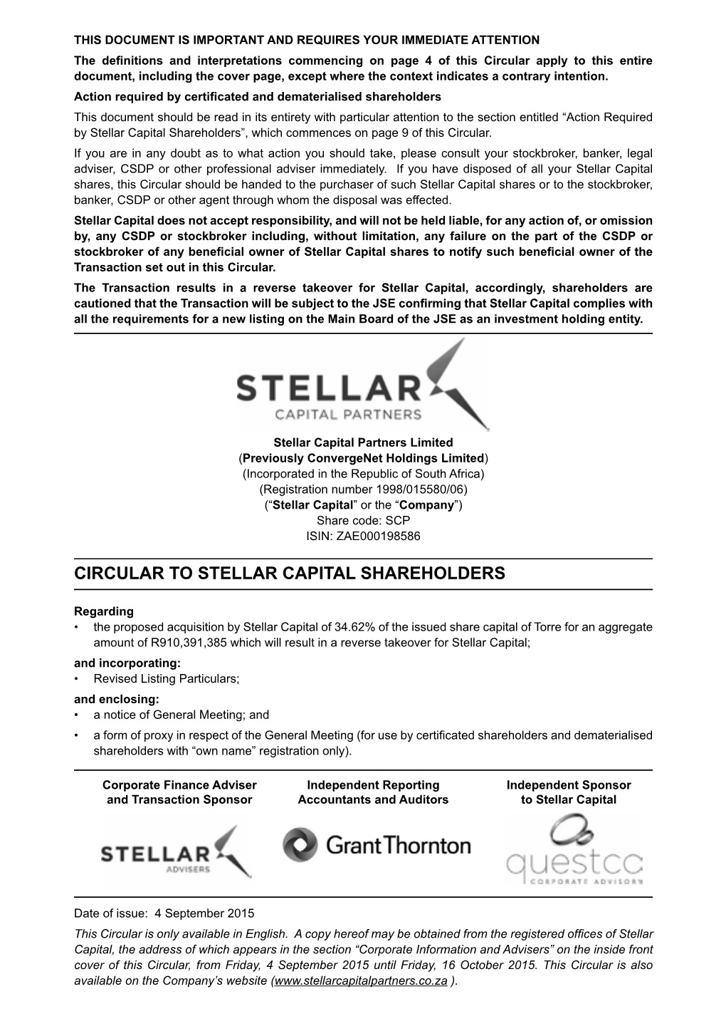 Torre Acquisition Circular