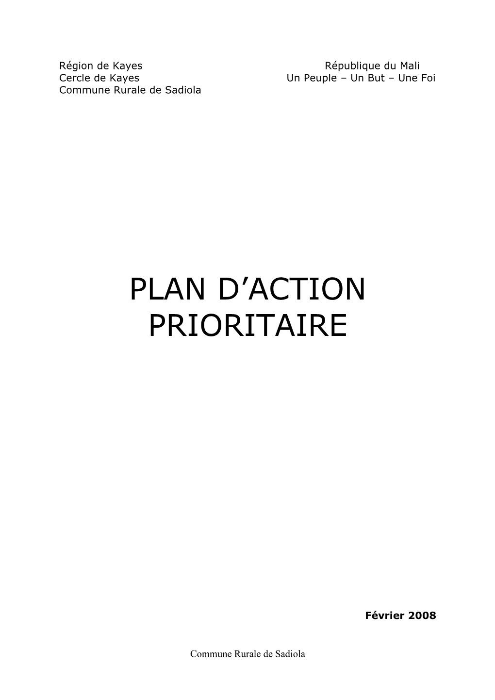 Plan D'action Prioritaire De La Commune De Sadiola