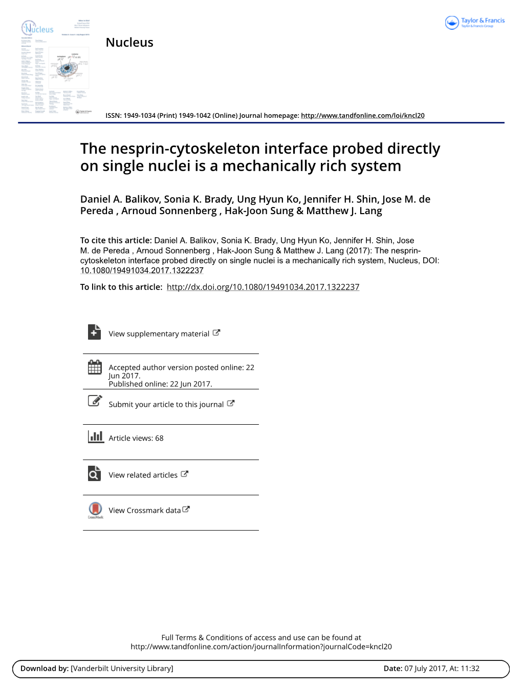 The Nesprin-Cytoskeleton Interface Probed Directly on Single Nuclei Is a Mechanically Rich System