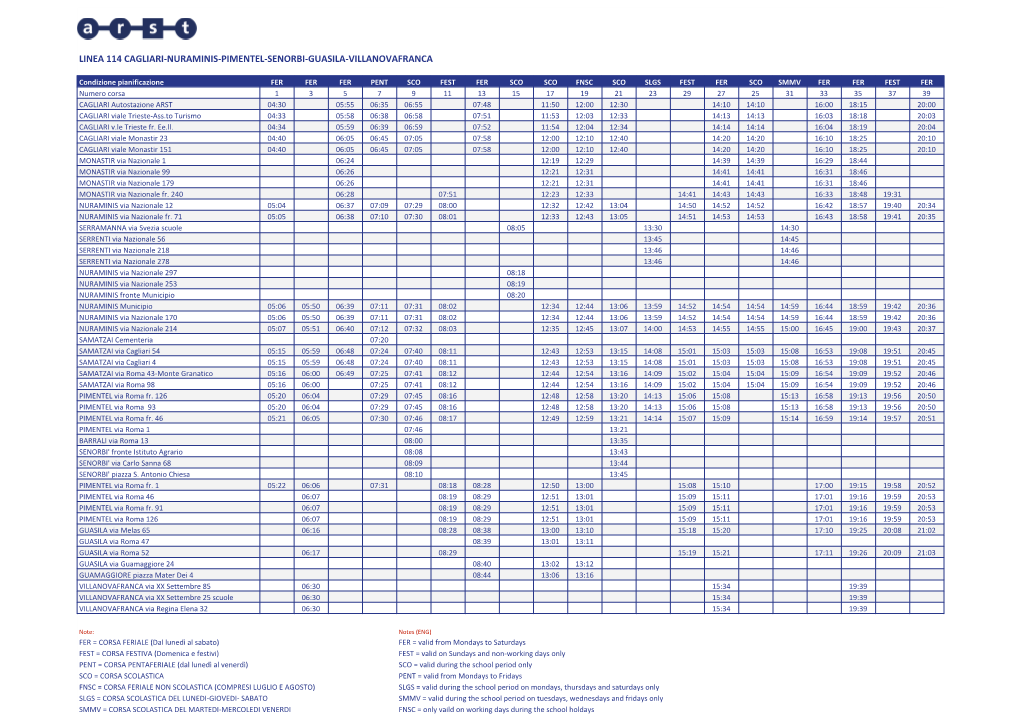 Linea 114 Cagliari-Nuraminis-Pimentel-Senorbi-Guasila-Villanovafranca