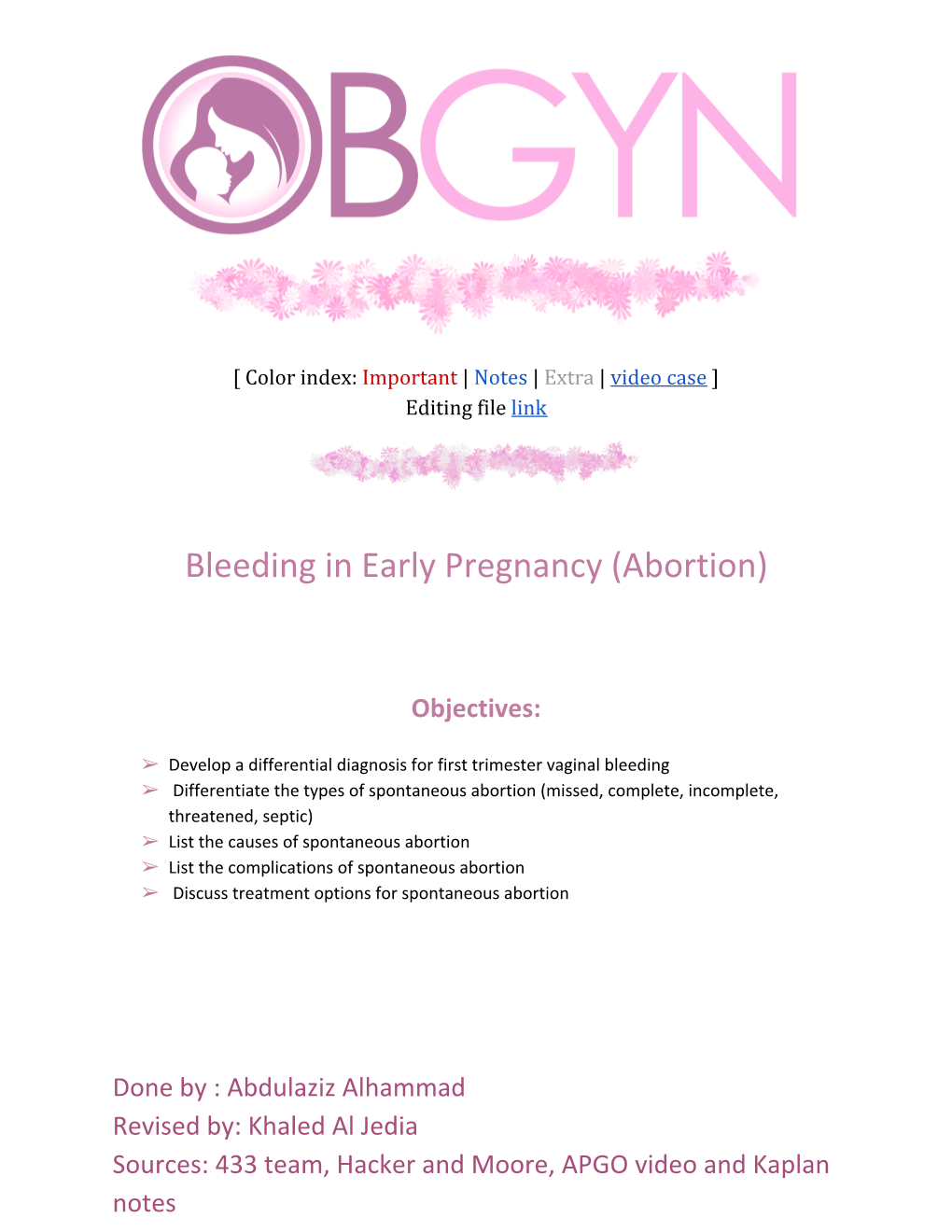 Bleeding in Early Pregnancy (Abortion)