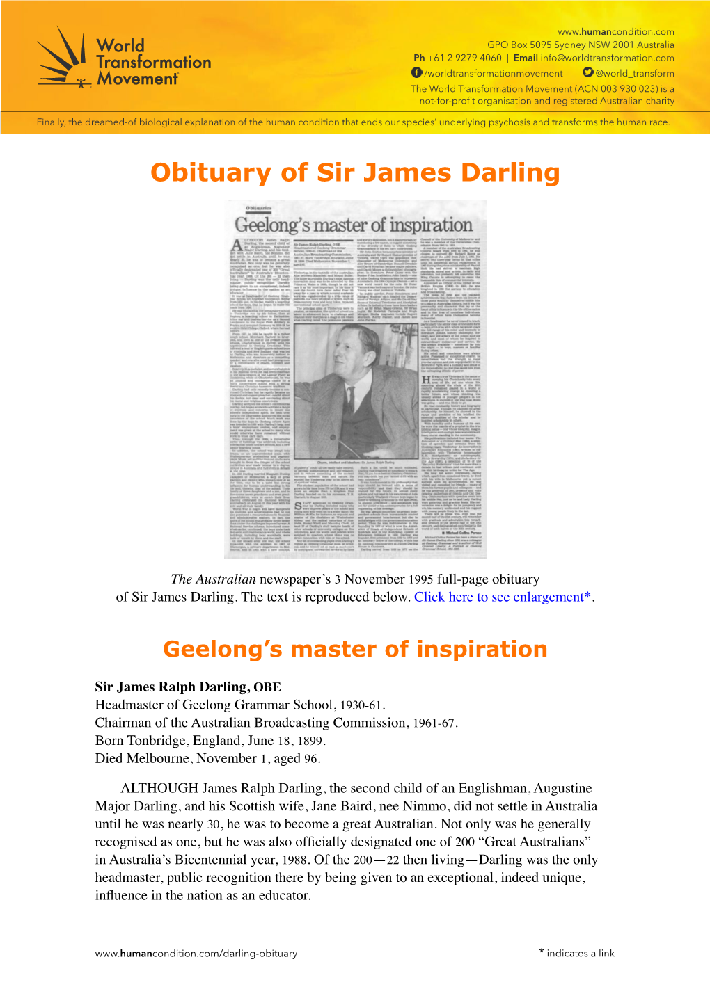 Obituary of Sir James Darling