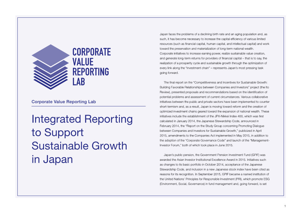 Integrated Reporting to Support Sustainable Growth in Japan