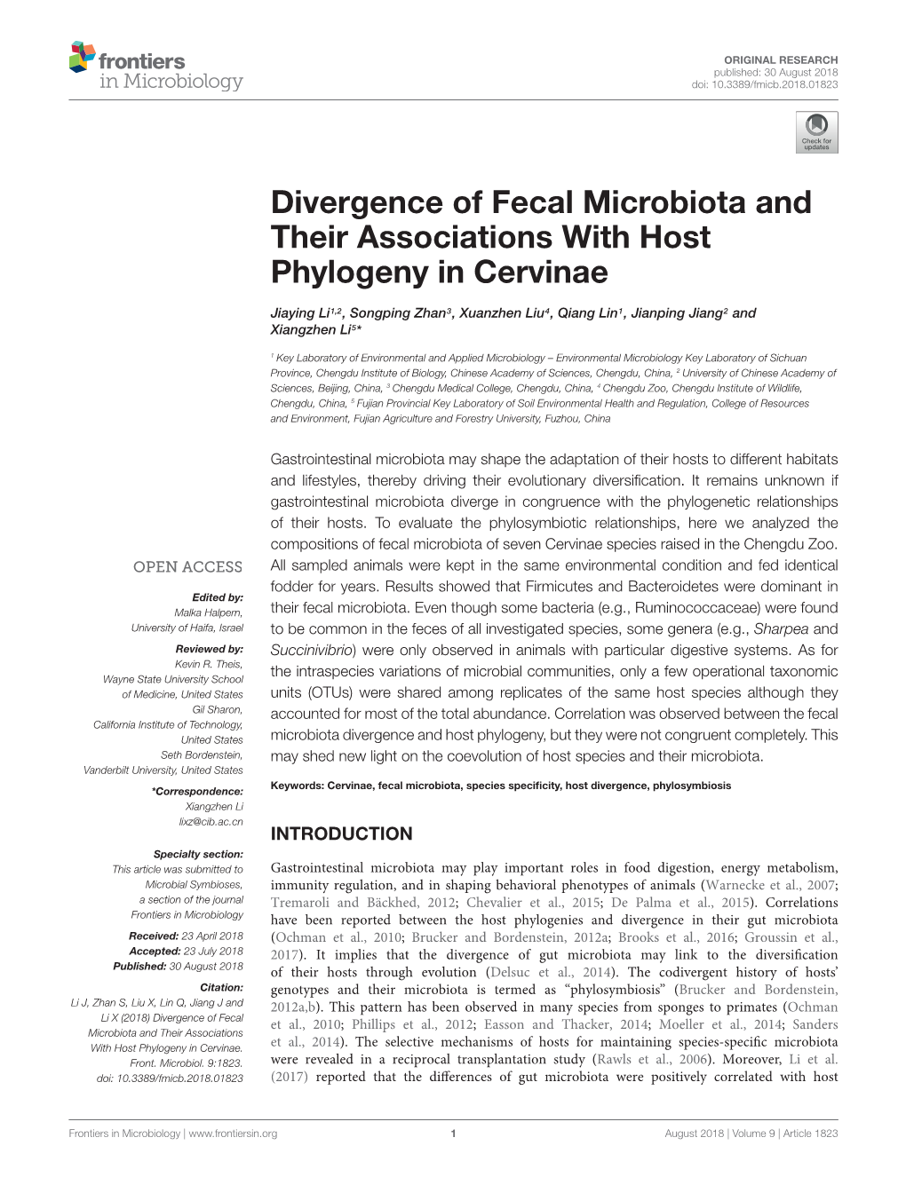 Divergence of Fecal Microbiota and Their Associations with Host Phylogeny in Cervinae