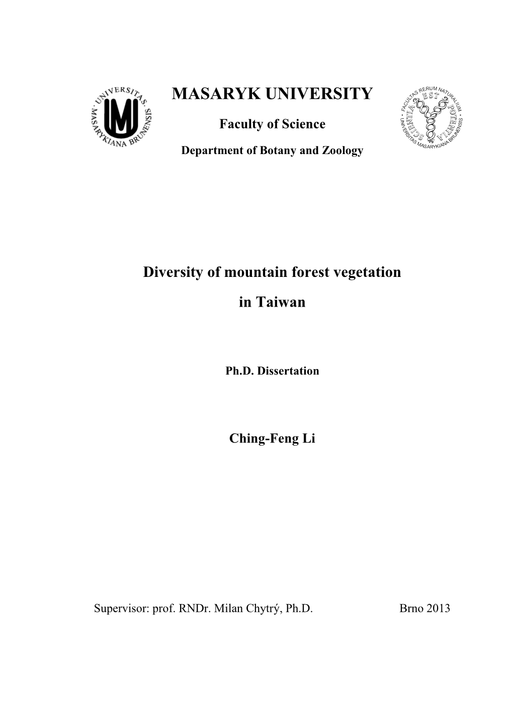 Forest Vegetation of Taiwan, Based on Species Composition