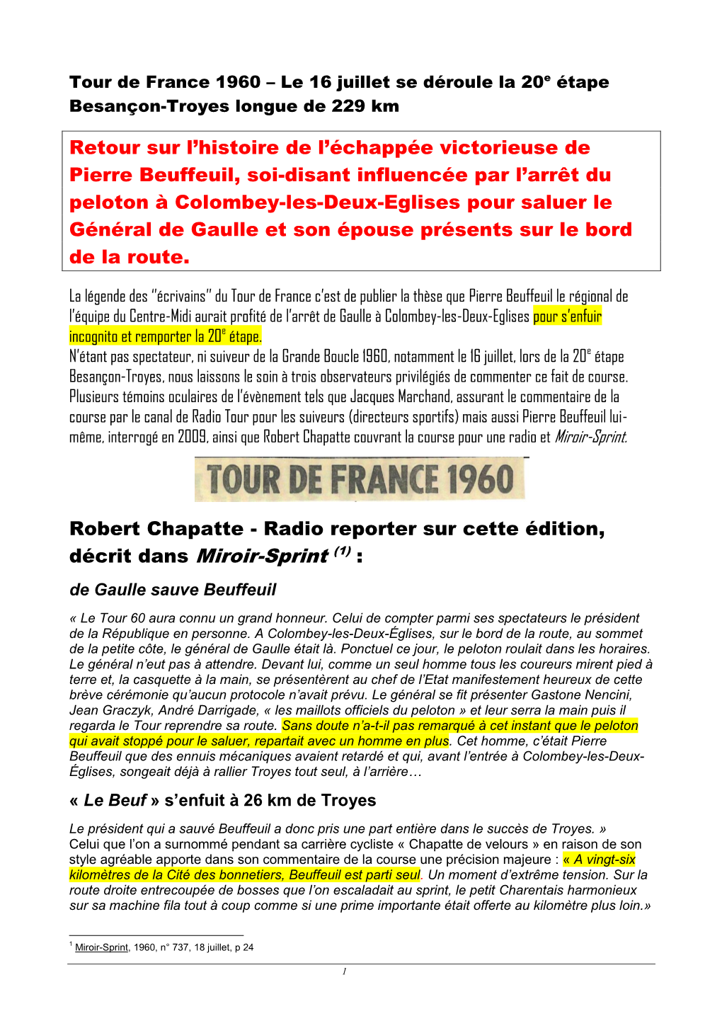 Tour De France 1960 – Retour Sur L'histoire