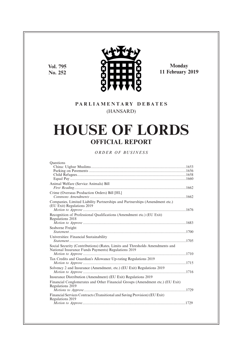 House of Lords Official Report