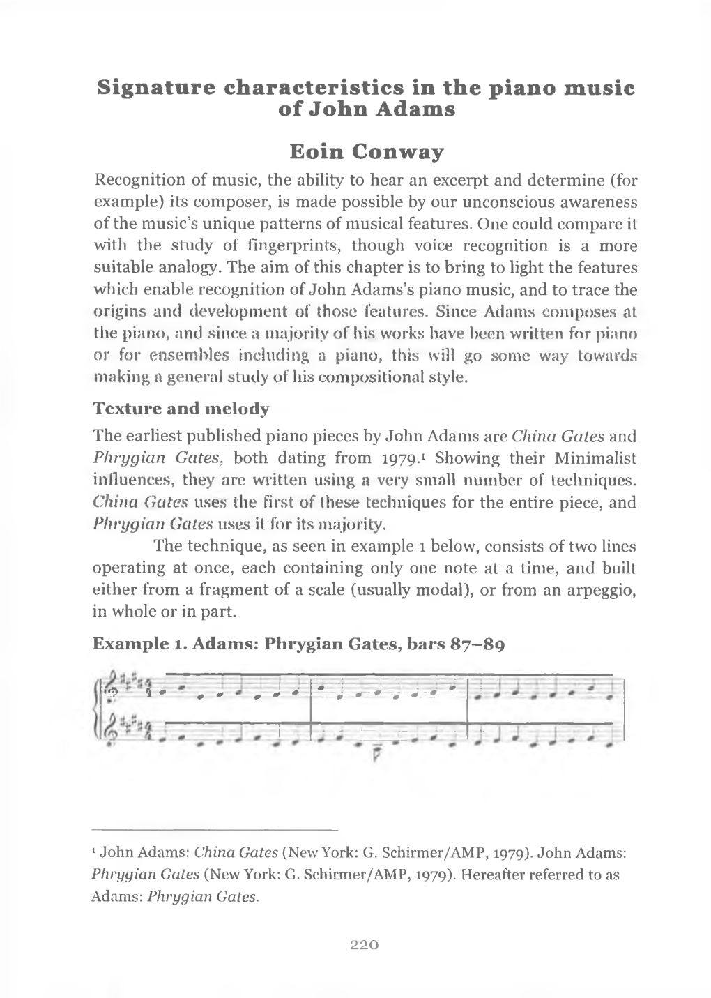 Signature Characteristics in the Piano Music of John Adams Eoin Conway