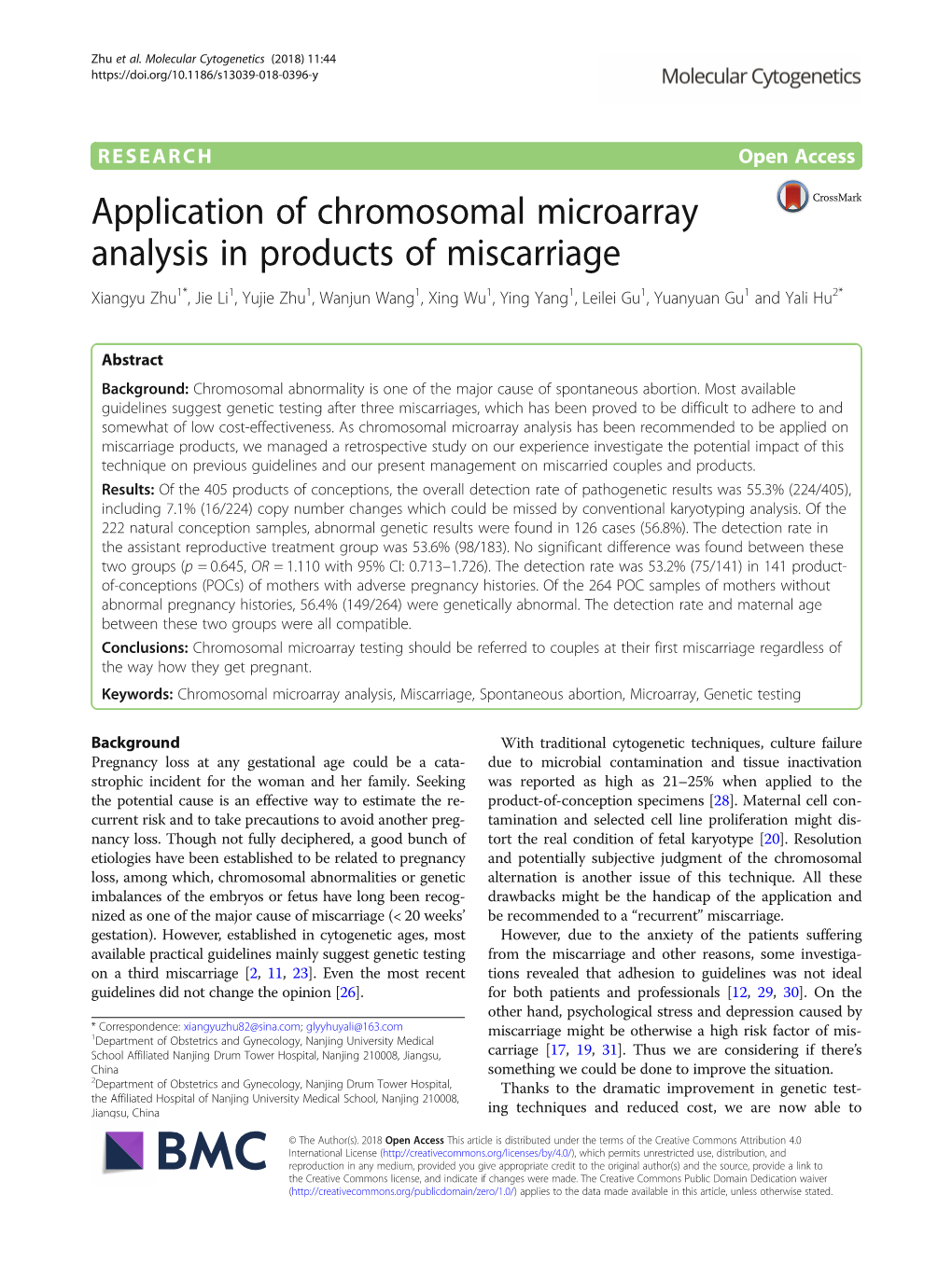 Application of Chromosomal Microarray Analysis in Products Of