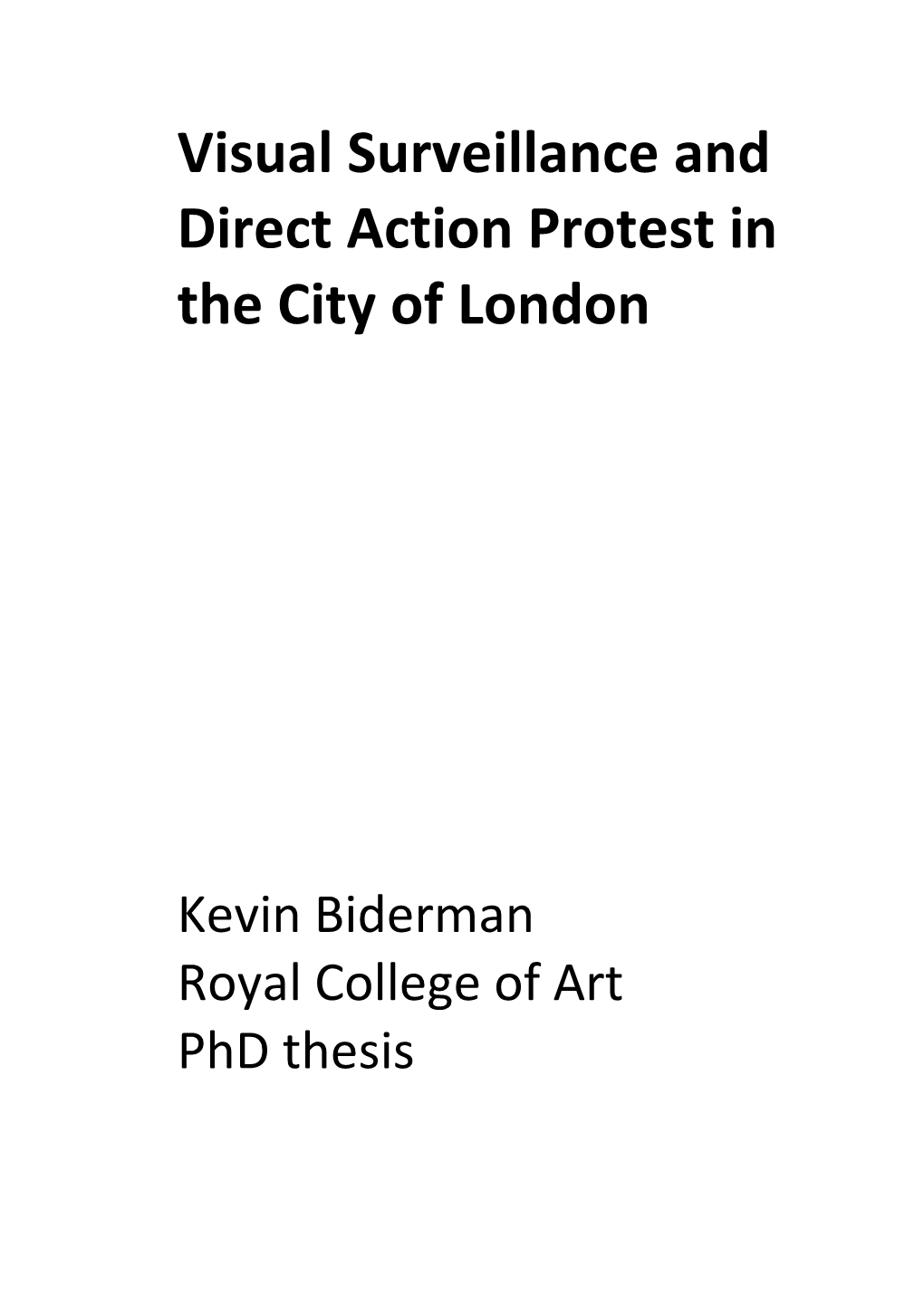 Visual Surveillance and Direct Action Protest in the City of London