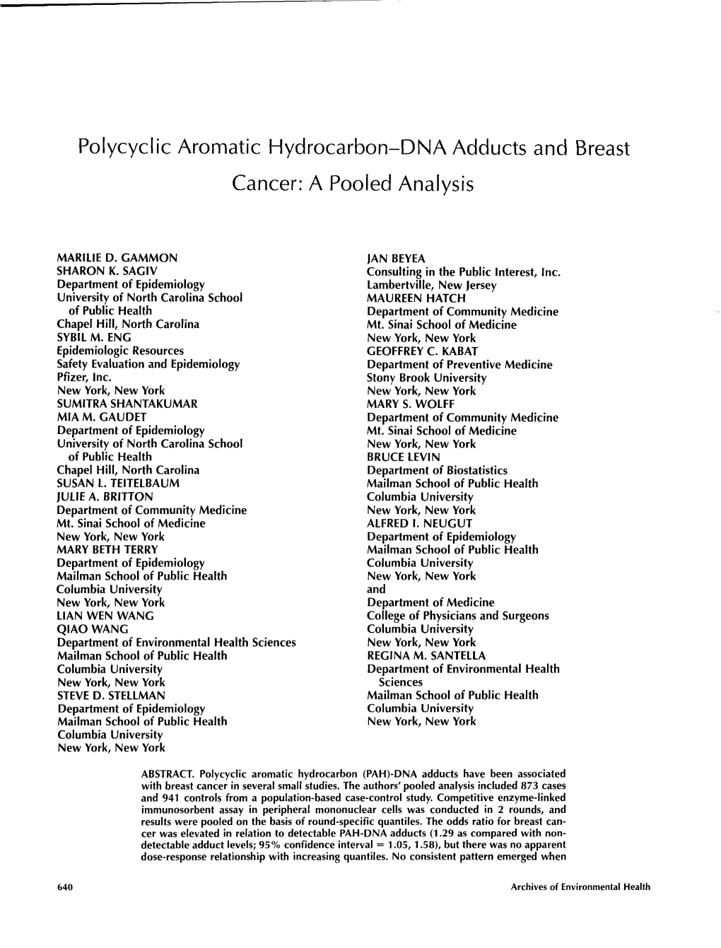 (PAH)-DNA Adducts and Breast Cancer: a Pooled Analysis