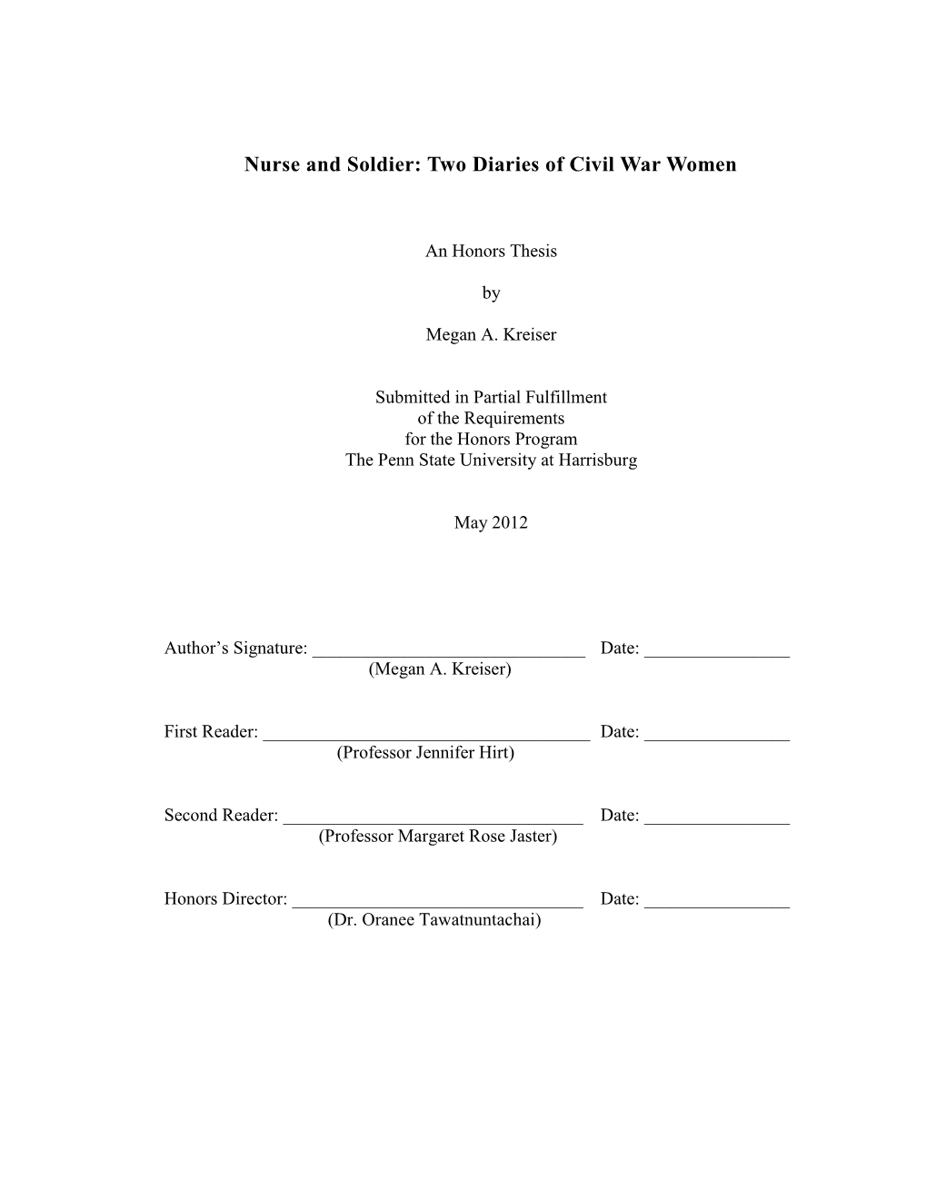 Nurse and Soldier: Two Diaries of Civil War Women