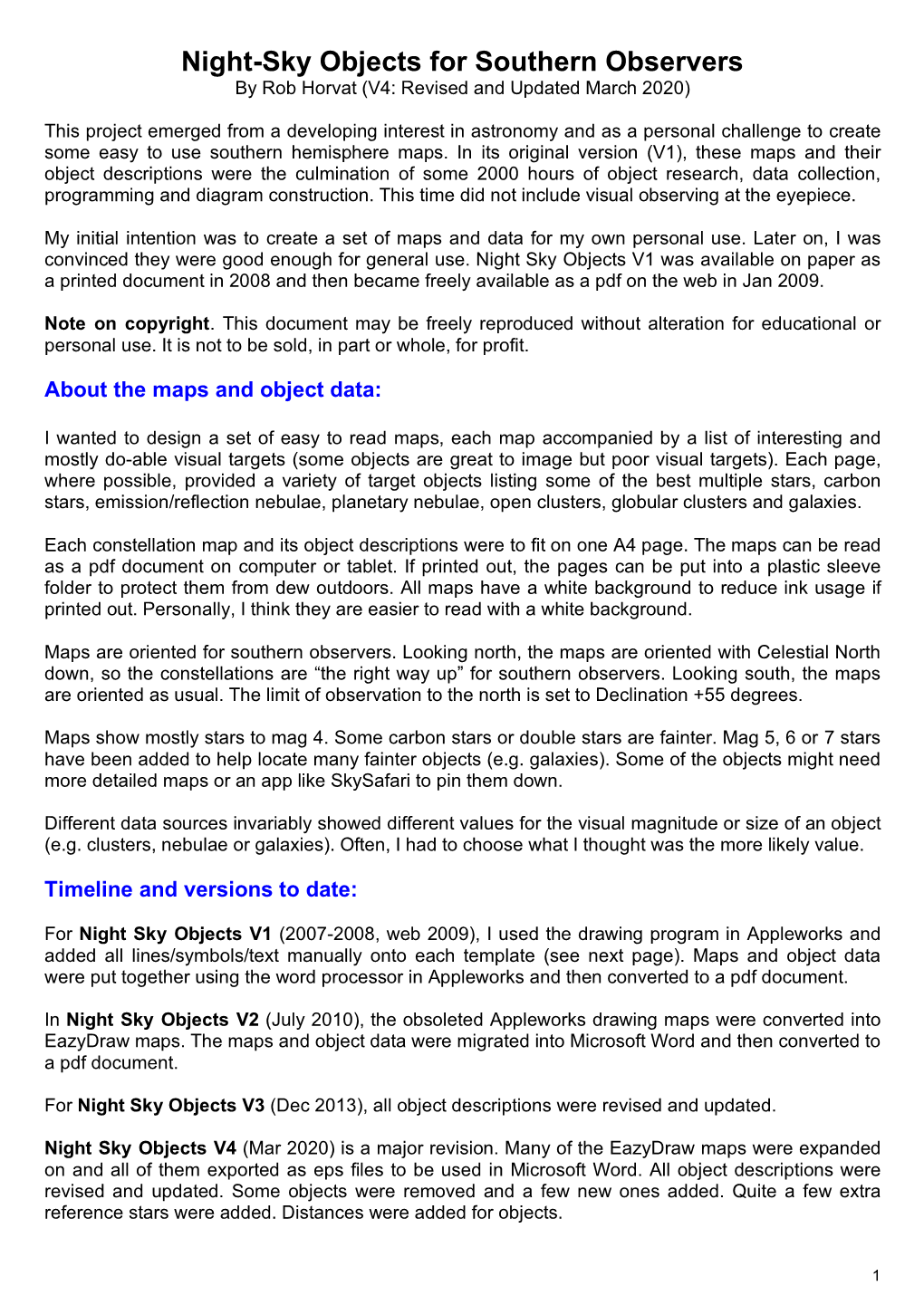 Night-Sky Objects for Southern Observers by Rob Horvat (V4: Revised and Updated March 2020)