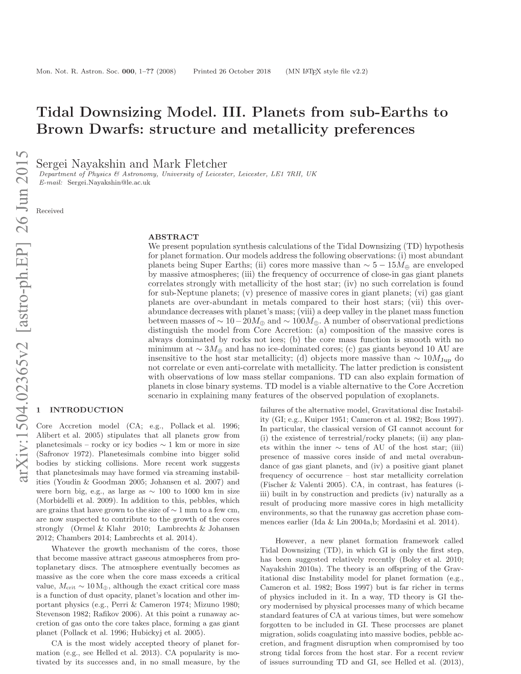 Tidal Downsizing Model. III. Planets from Sub-Earths to Brown Dwarfs