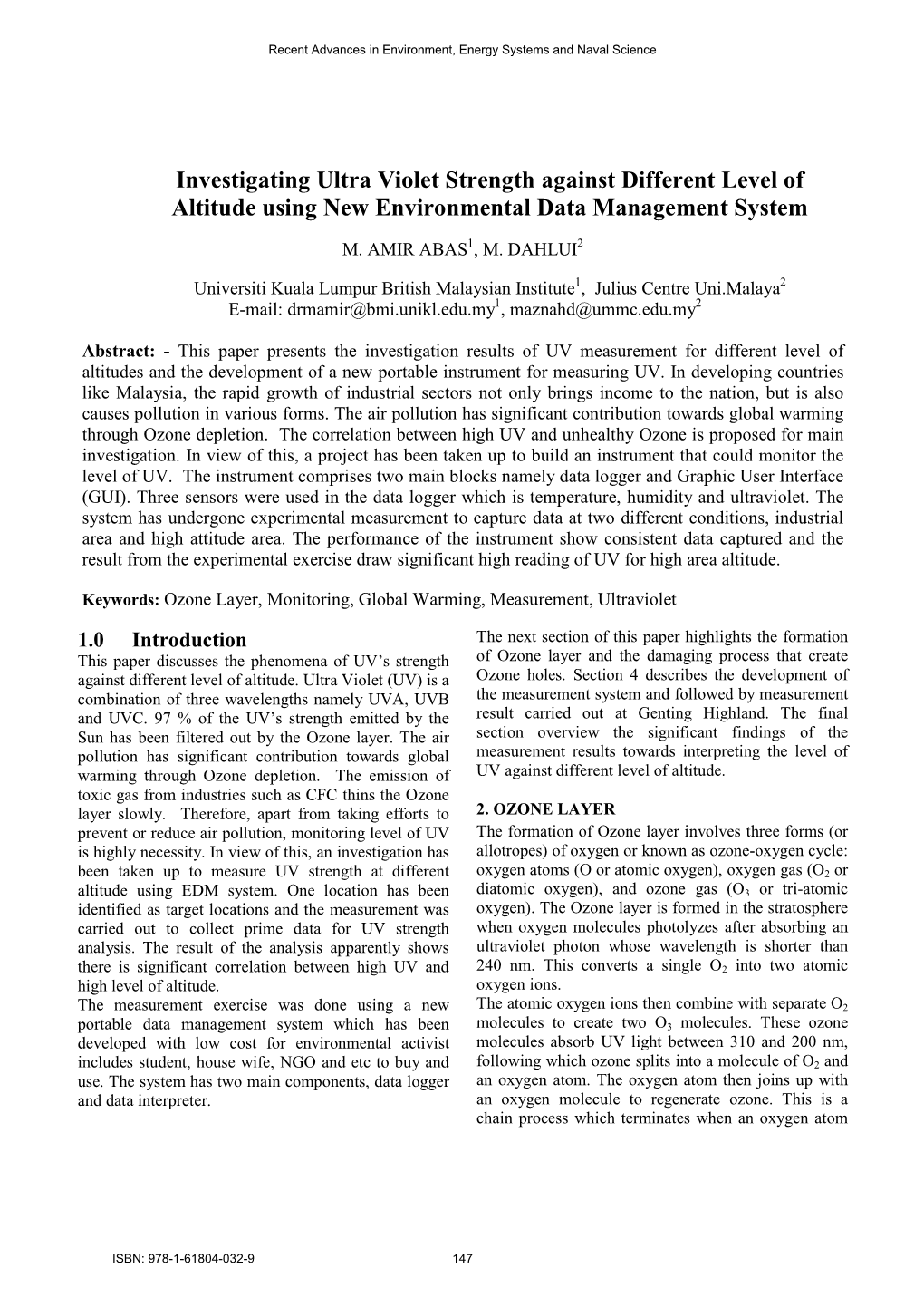 Investigating Ultra Violet Strength Against Different Level of Altitude Using New Environmental Data Management System