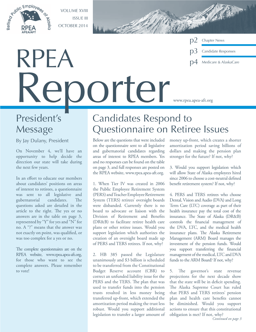 Candidates Respond to Questionnaire on Retiree Issues President's
