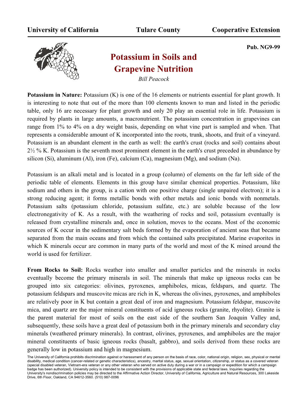 Potassium in Soils and Grapevine Nutrition Bill Peacock