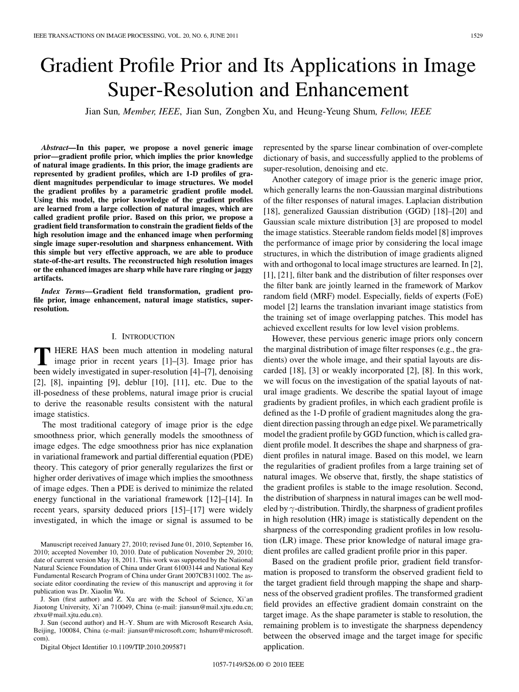 Gradient Profile Prior and Its Applications in Image Super-Resolution and Enhancement 1531