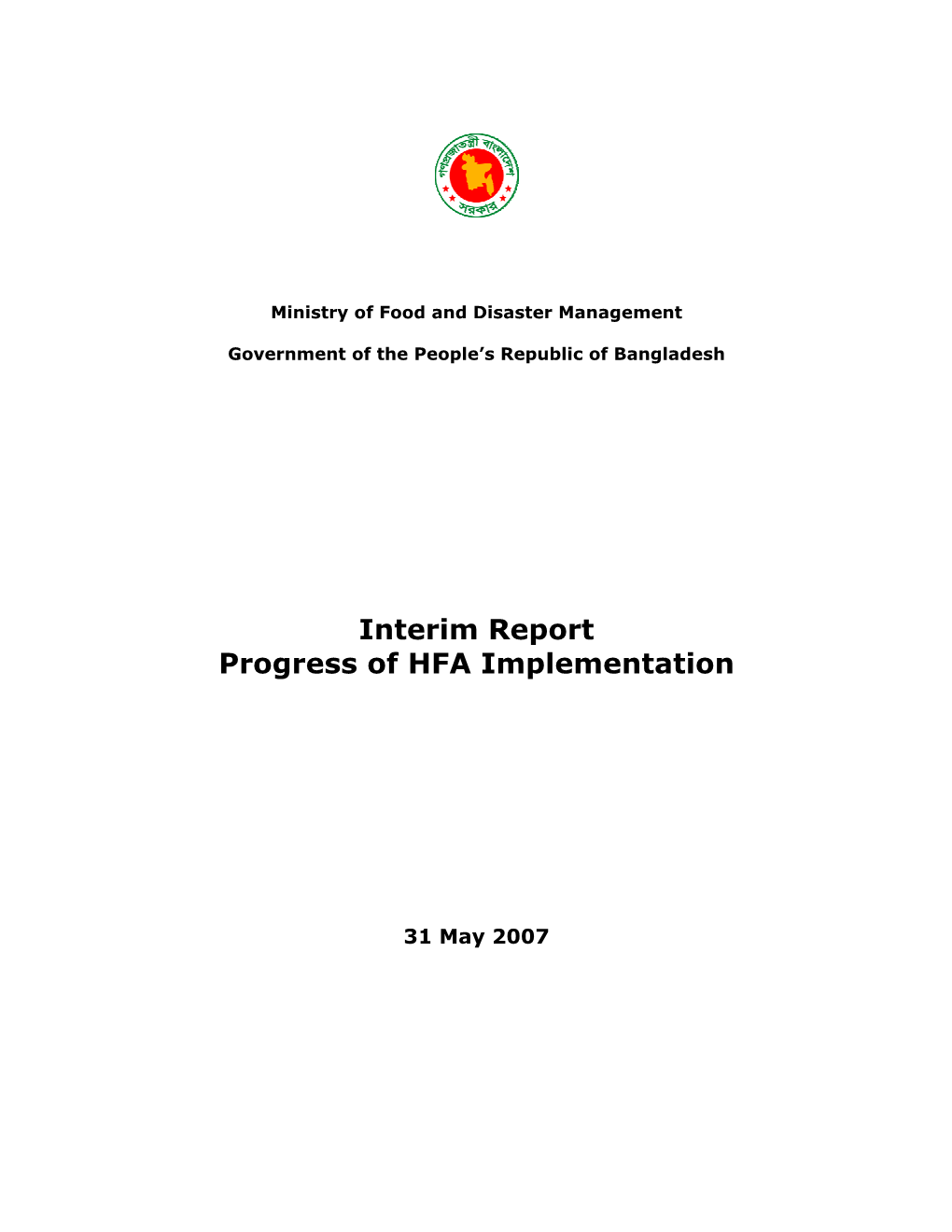 Interim Report Progress of HFA Implementation