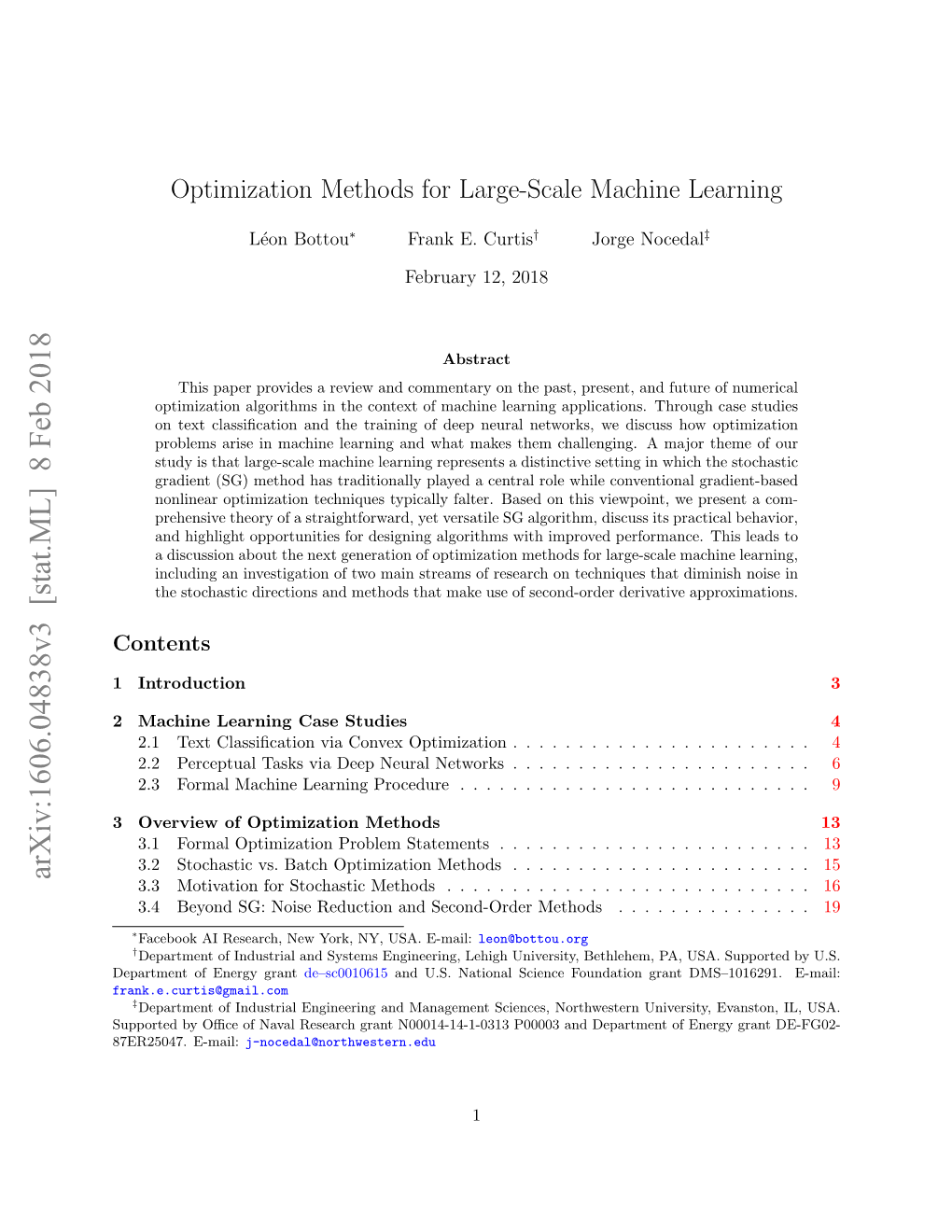 Optimization Methods for Large-Scale Machine Learning