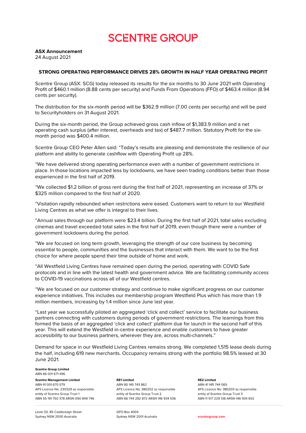ASX Announcement 24 August 2021 STRONG OPERATING