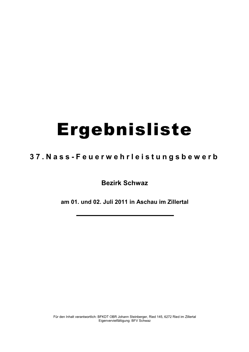 Titelblatt Ergebnisliste