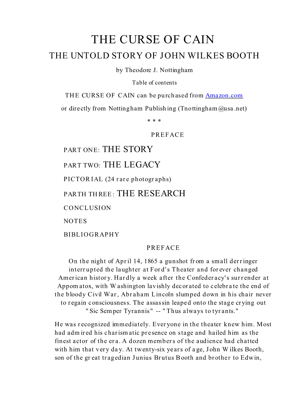 The Curse of Cain the Untold Story of John Wilkes Booth