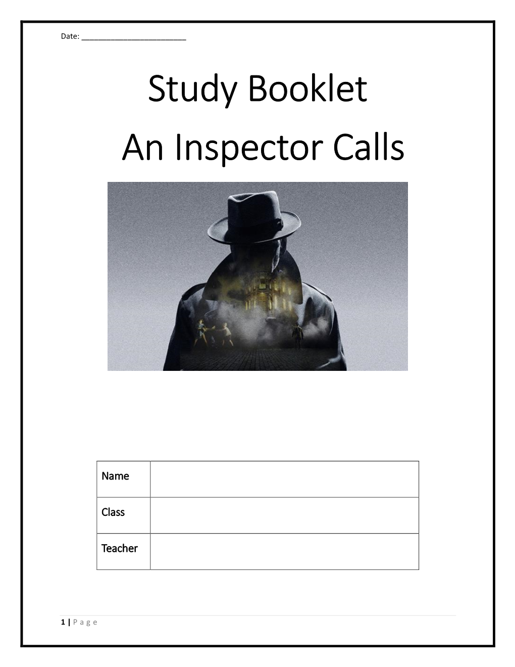 Study Booklet an Inspector Calls