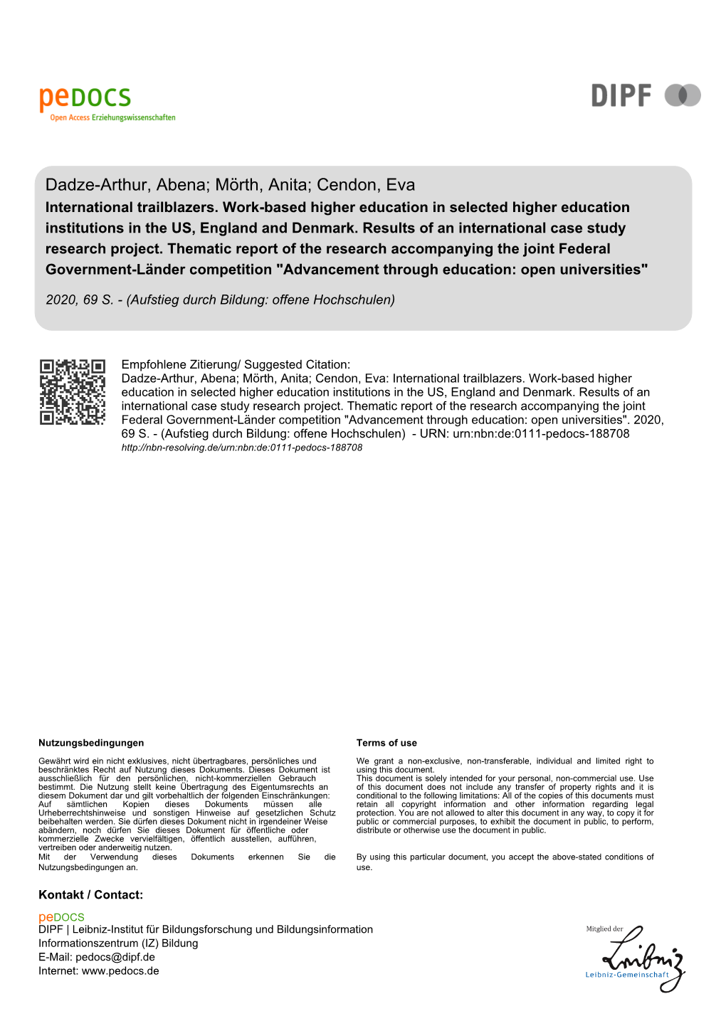 International Trailblazers. Work-Based Higher Education in Selected Higher Education Institutions in the US, England and Denmark