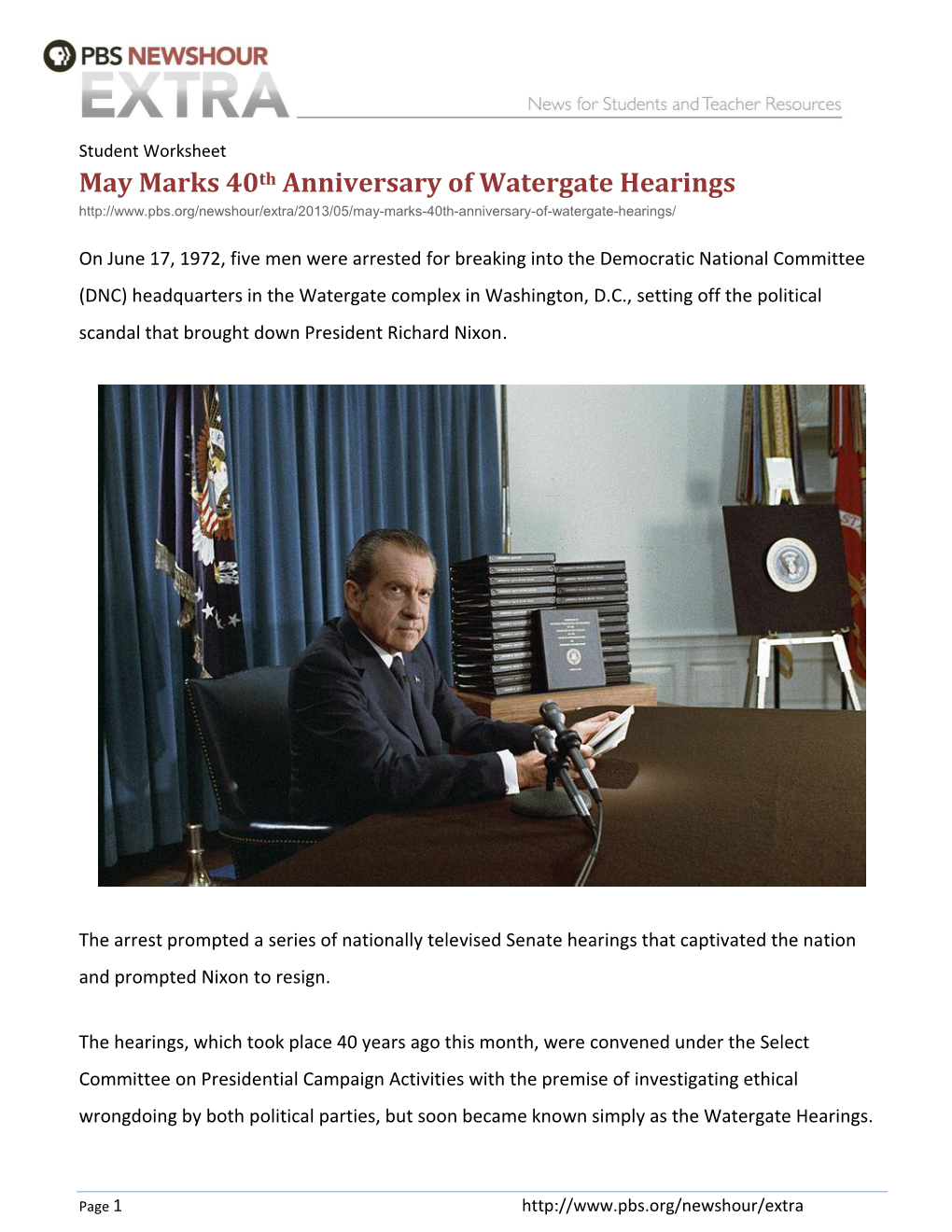 May Marks 40Th Anniversary of Watergate Hearings ‎