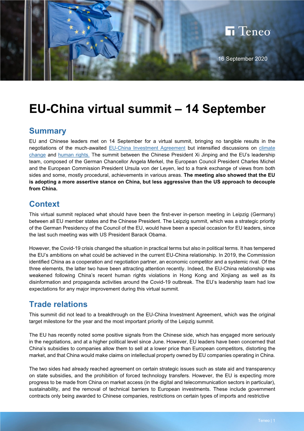 EU-China Virtual Summit – 14 September