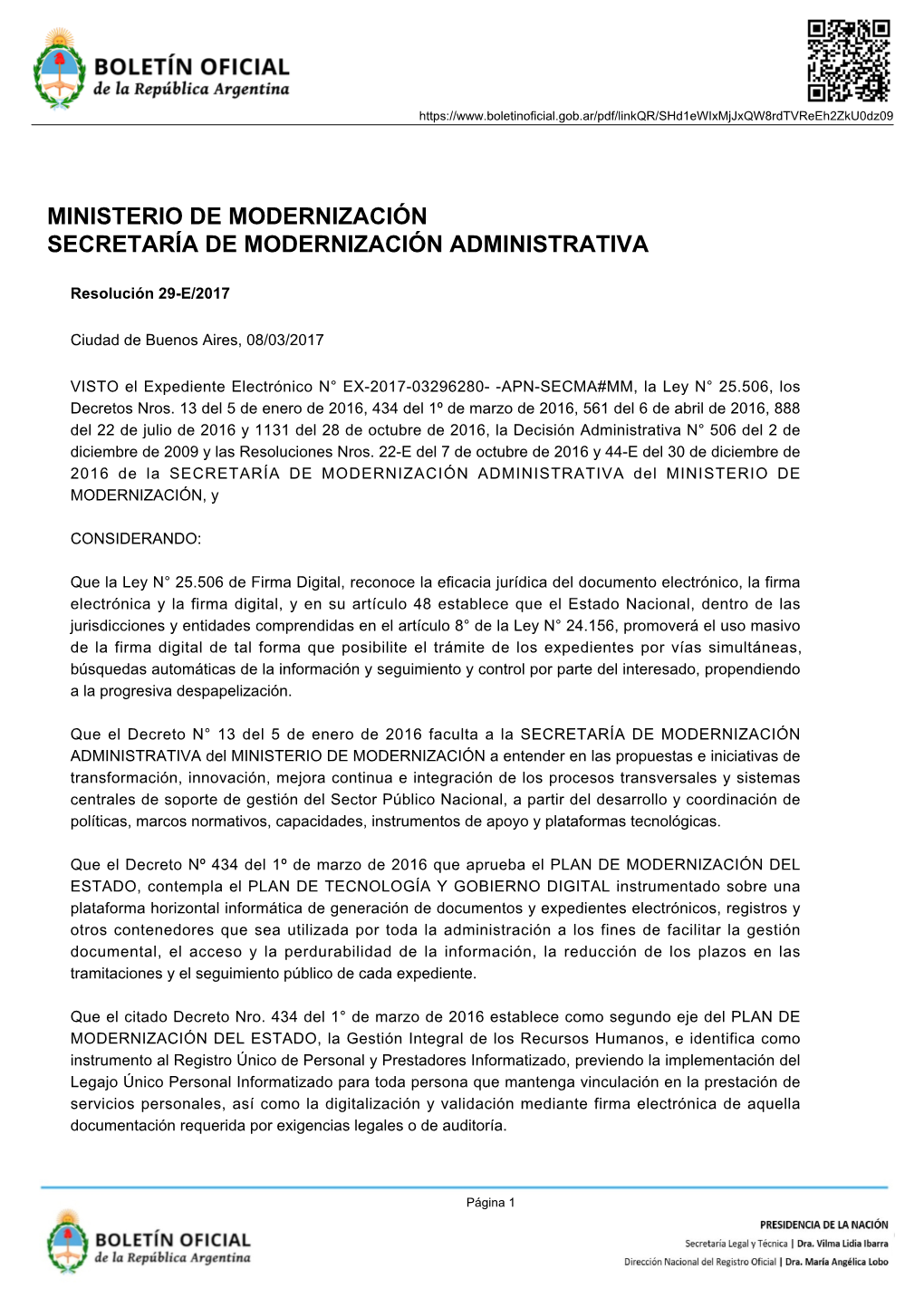 Ministerio De Modernización Secretaría De Modernización Administrativa