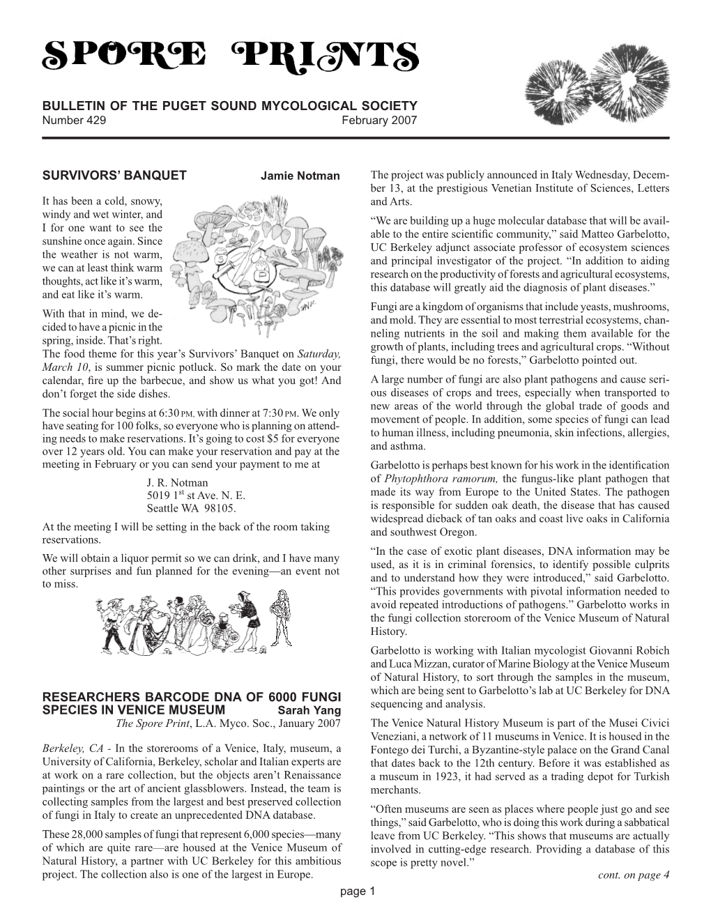 BULLETIN of the PUGET SOUND MYCOLOGICAL SOCIETY Number 429 February 2007