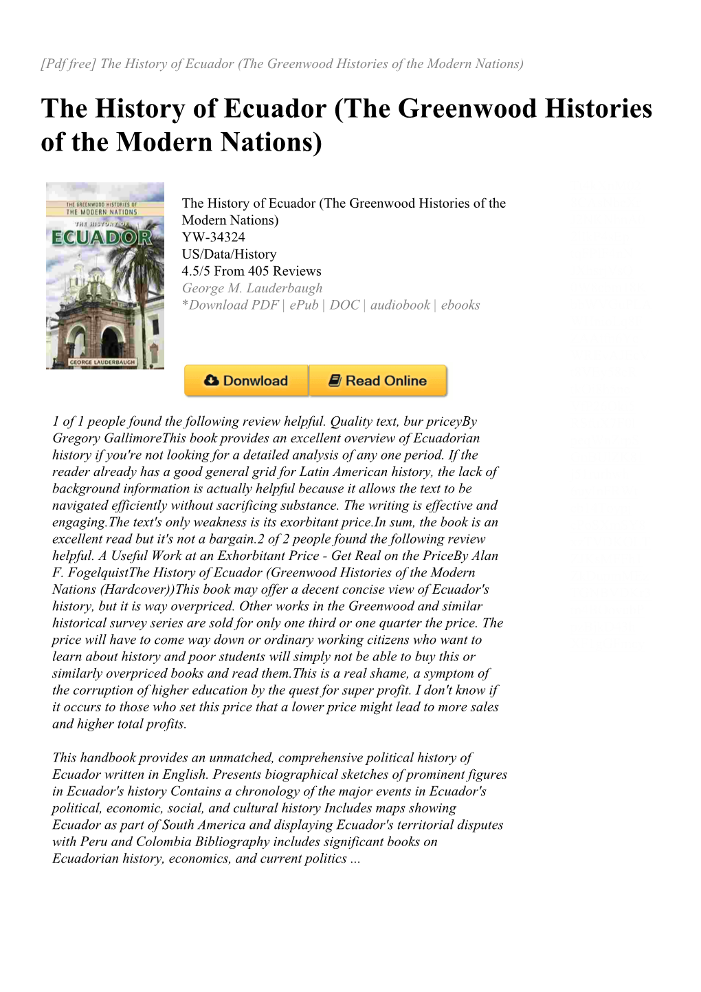 The History of Ecuador (The Greenwood Histories of the Modern Nations) the History of Ecuador (The Greenwood Histories of the Modern Nations)