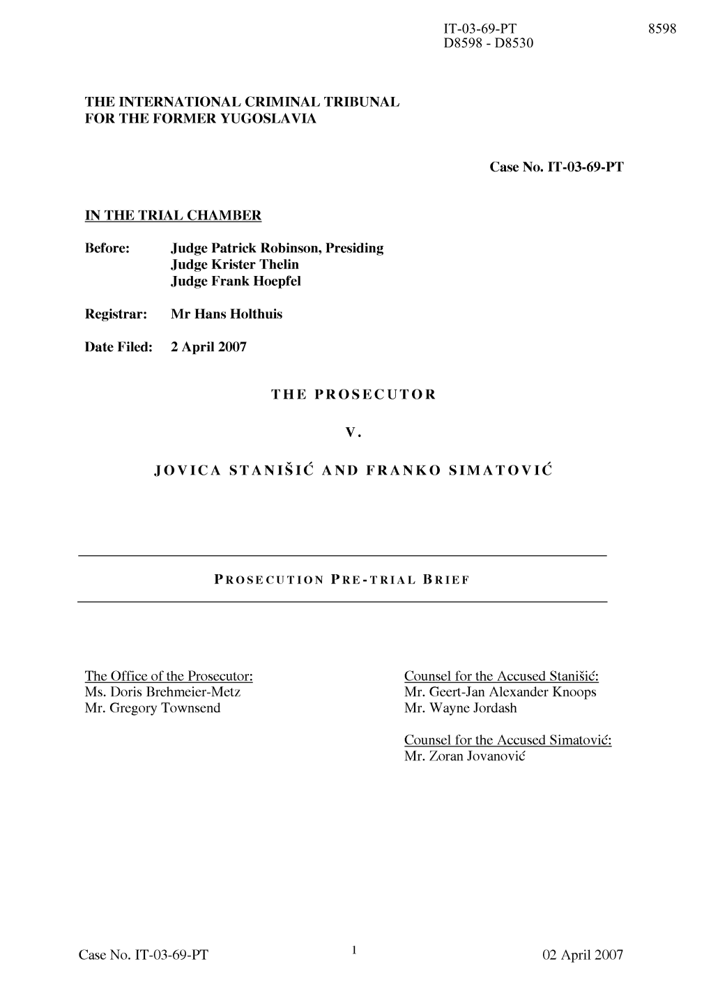 Prosecution Pre-Trial Brief