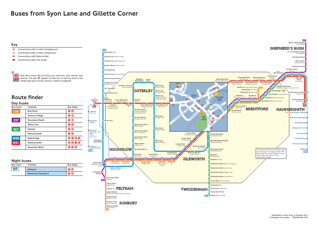 Buses from Syon Lane and Gillette Corner