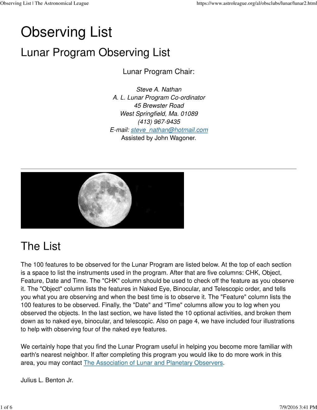 Observing List | the Astronomical League