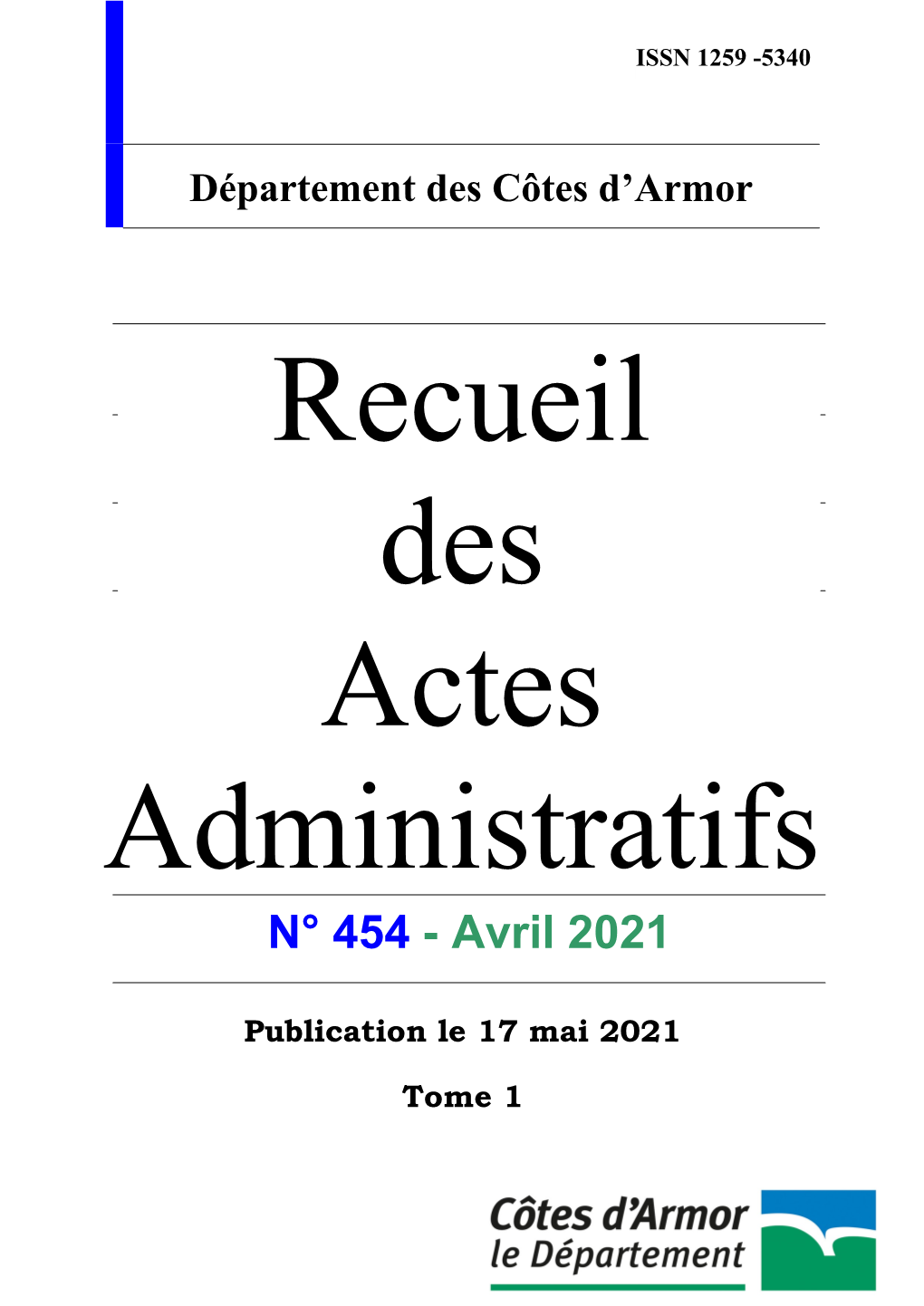 Recueil Des Actes Administratifs Du Mois De Avril 2021