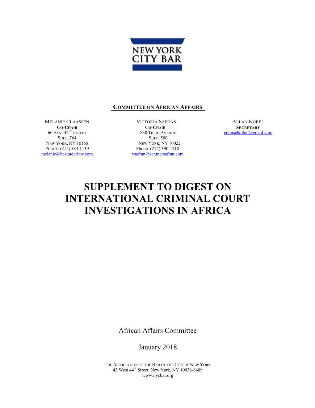 Supplement to Digest on International Criminal Court Investigations in Africa