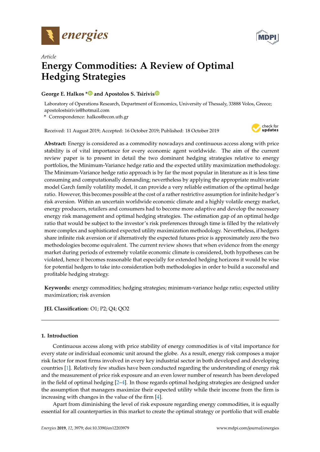 Energy Commodities: a Review of Optimal Hedging Strategies