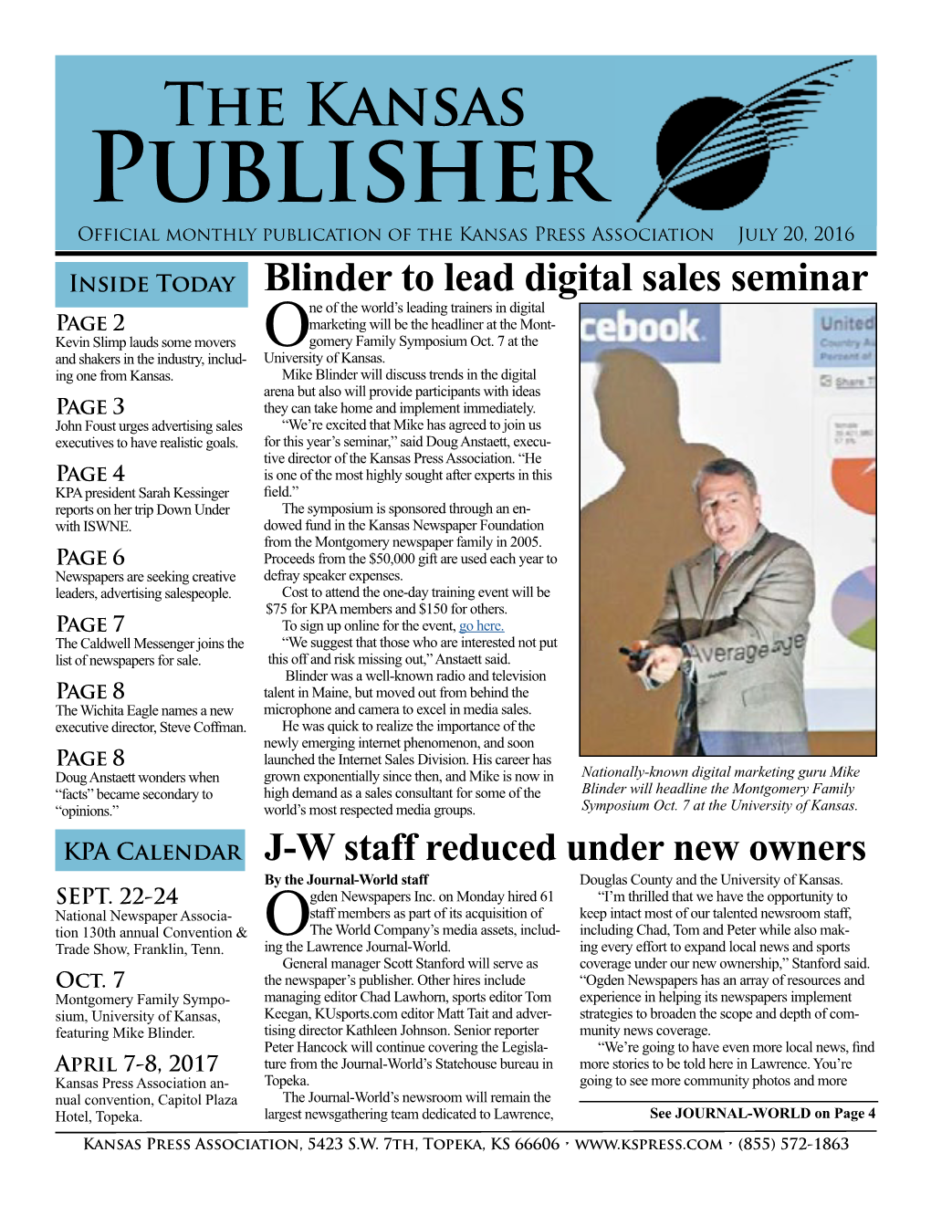 Publisher Official Monthly Publication of the Kansas Press Association July 20, 2016