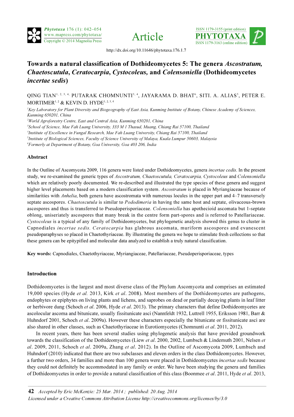 Towards a Natural Classification of Dothideomycetes 5