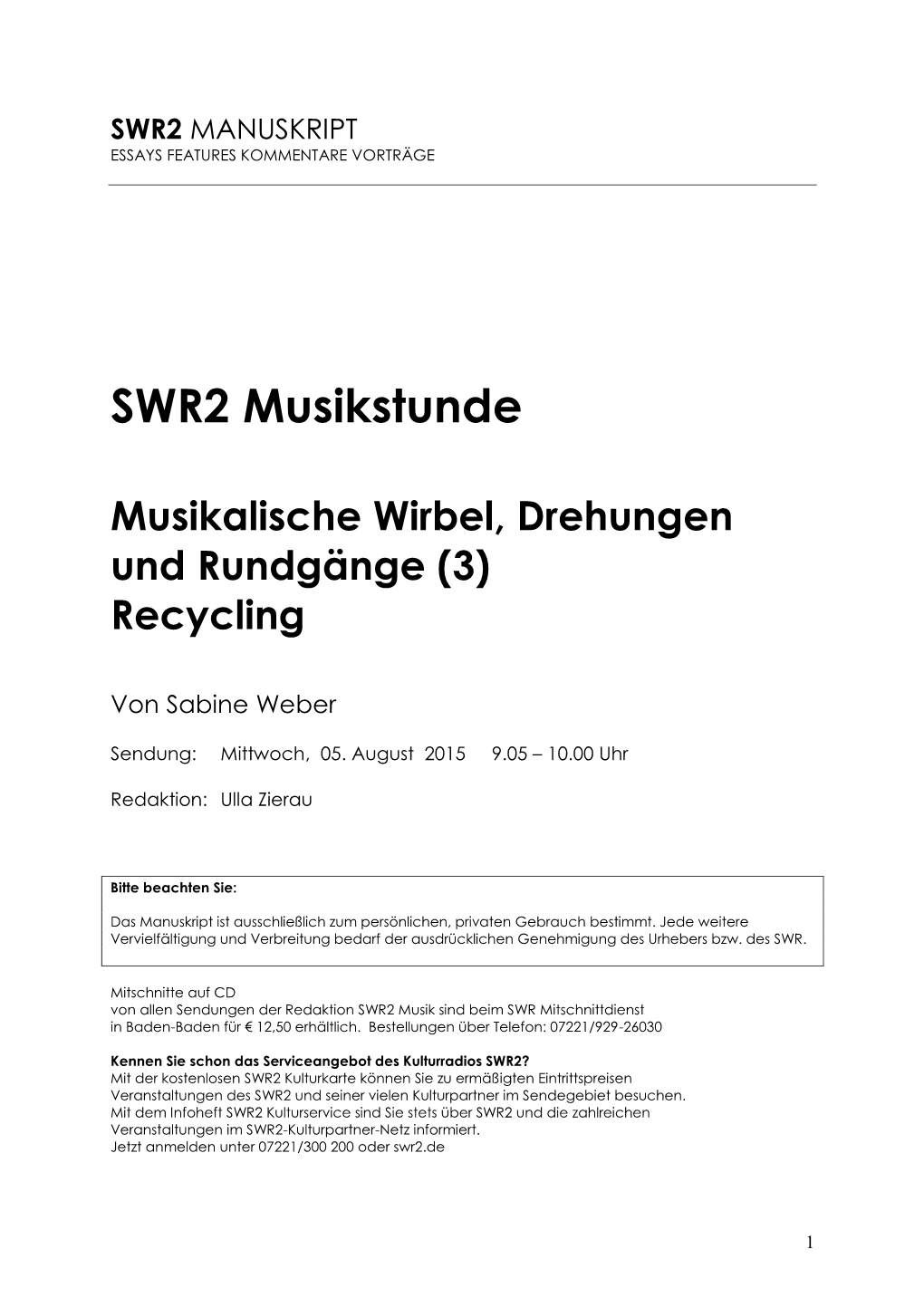 SWR2 Musikstunde