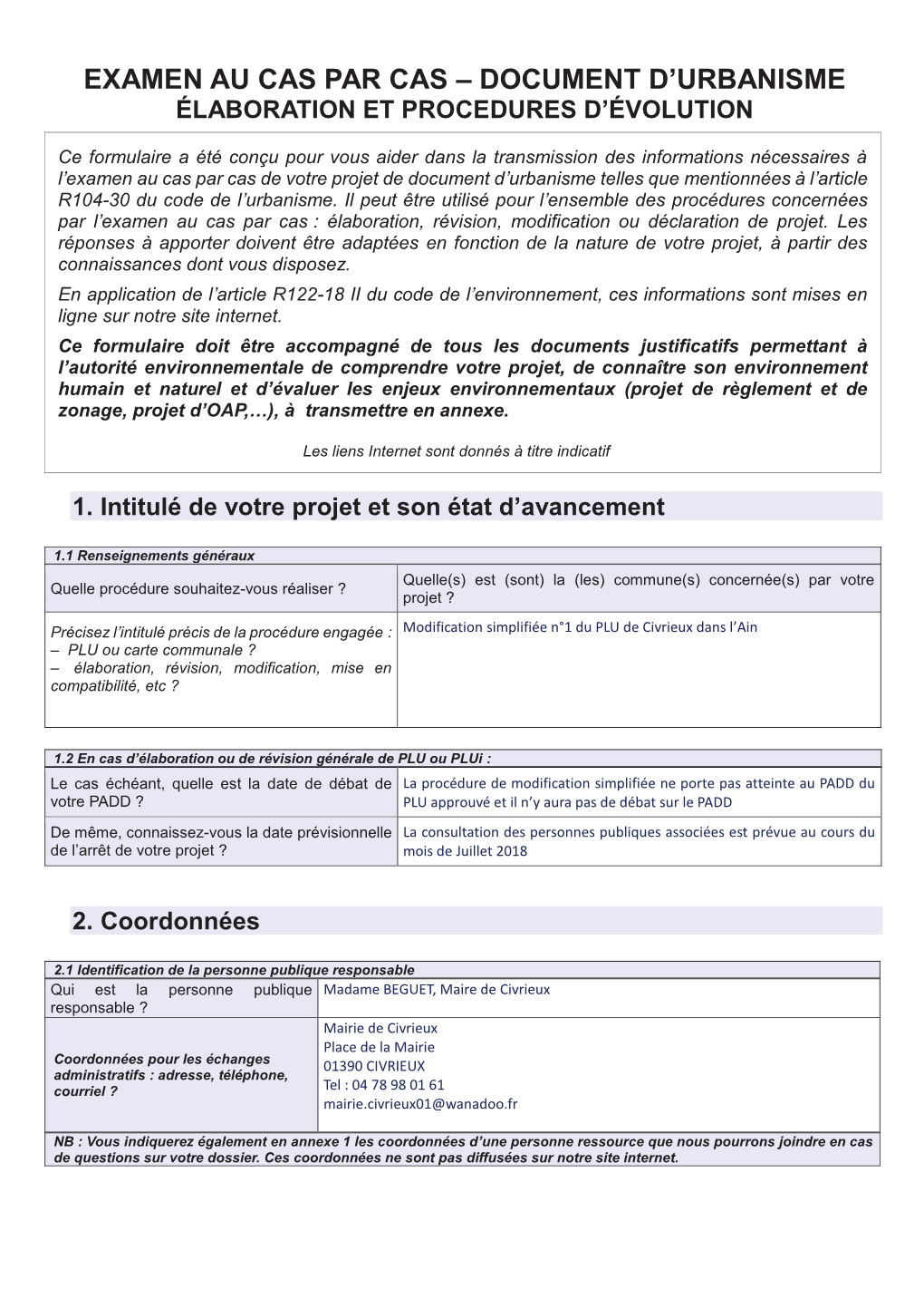 Examen Au Cas Par Cas – Document D'urbanisme