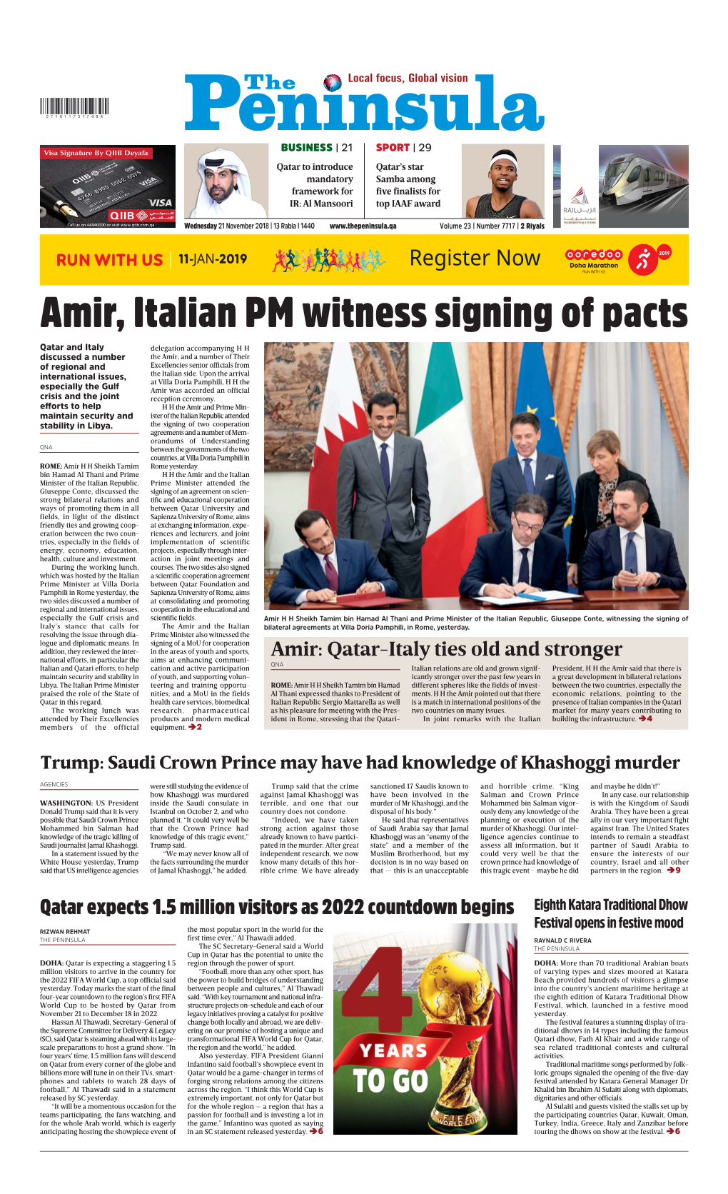 Amir, Italian PM Witness Signing of Pacts