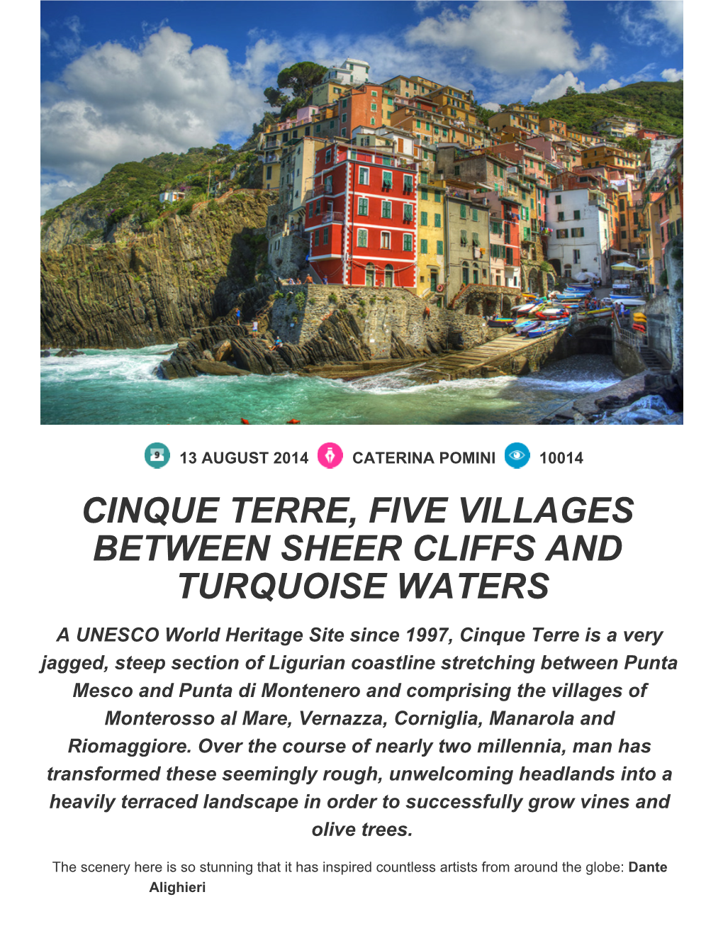 Cinque Terre, Five Villages Between Sheer Cliffs and Turquoise Waters