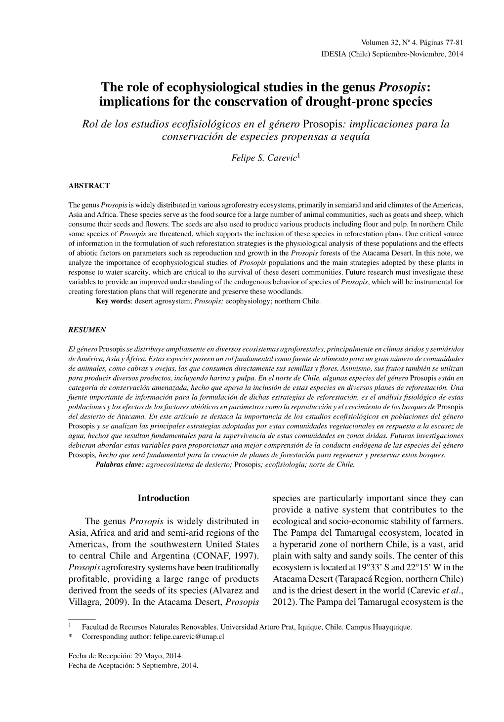 The Role of Ecophysiological Studies in the Genus Prosopis: Implications